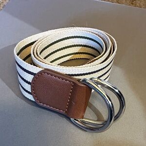 Striped Canvas Belt with Silver Buckle